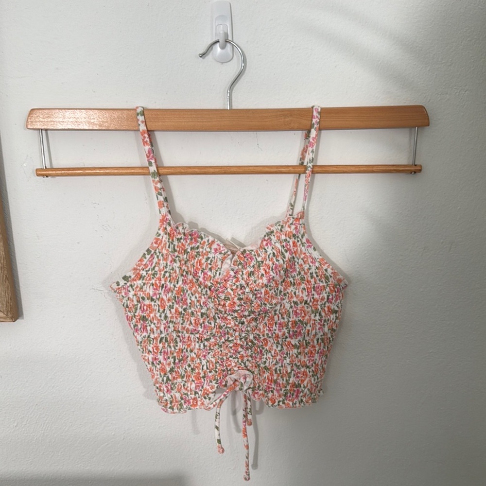 Floral Ruched Crop Top - Multicolor